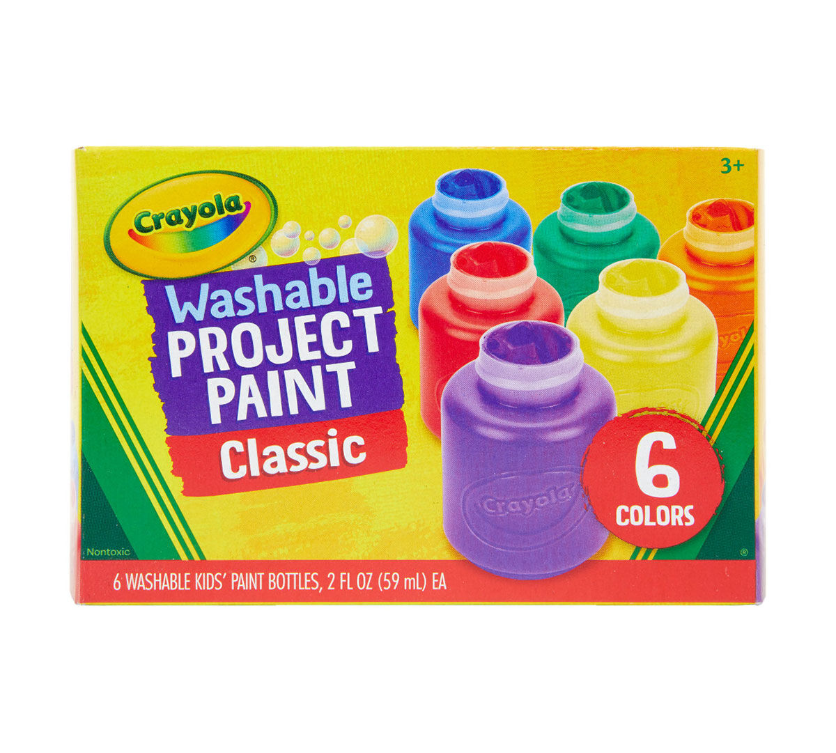 2oz Assorted Bottles Washable Kids Paints and Paintbrush Set glokers Complete Set of 30 Paint Brushes Bundle with Crayola Washable Kids Paint Perfect for Kids Age 3+ 6 Count 